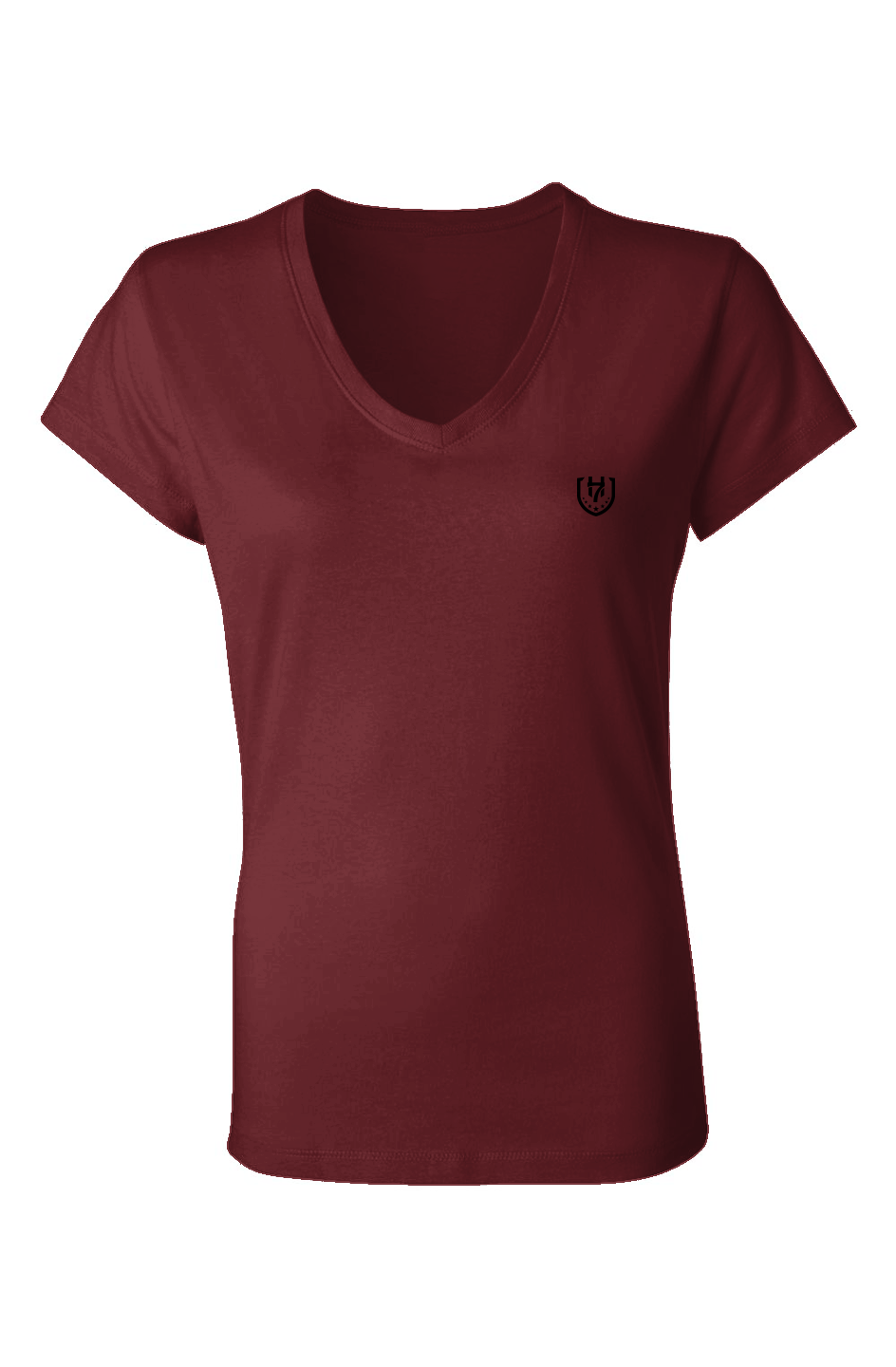 H7 maroon Black Ladies Jersey V-Neck T-Shirt