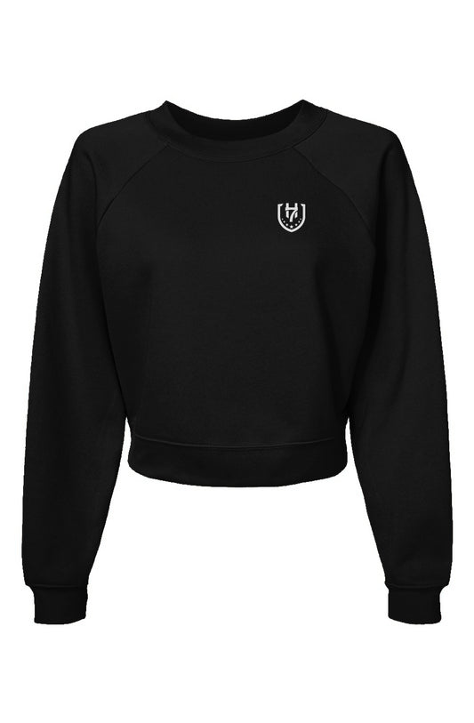 H7 Black Womens Raglan Pullover Fleece Sweatshirt