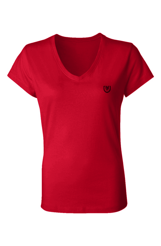 Red Black Ladies Jersey V-Neck T-Shirt