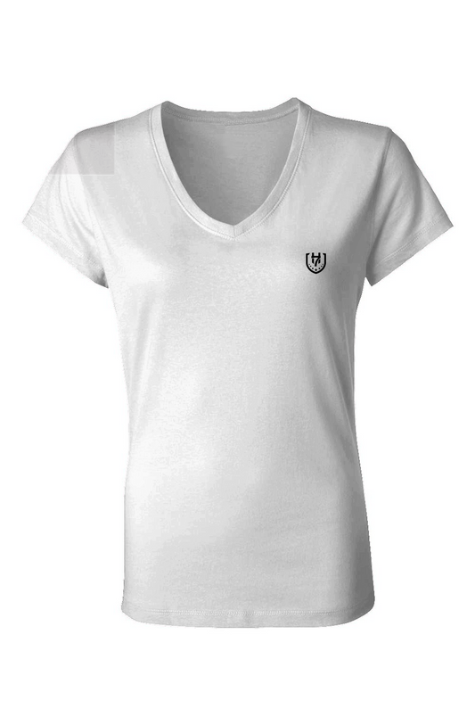 H7 White Black Ladies Jersey V-Neck T-Shirt
