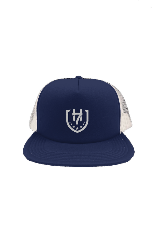 H7 Blue White Mesh Foam Front Trucker Cap